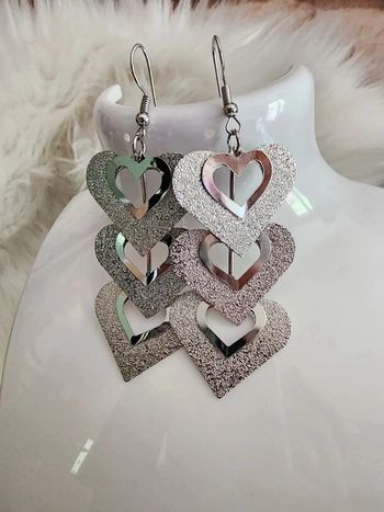 💎Boucles d’oreilles Argenté Pendantes Coeurs 💎