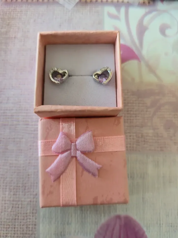 Boucle d'oreille cœur pierre violette argent 925