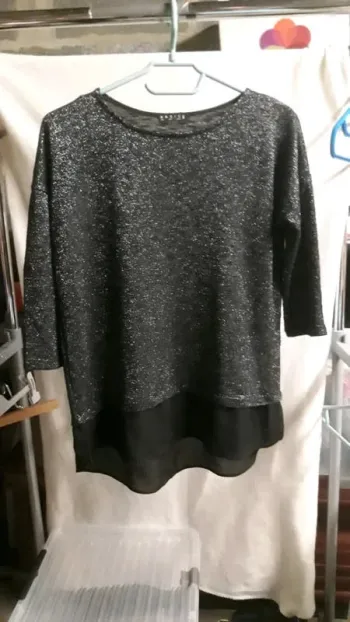 Pull trois-quarts noir à paillettes taille S / 36