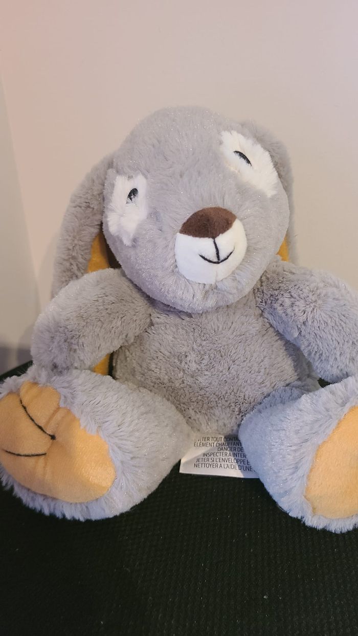 Peluche Bouillotte déhoussable Lapin - Made in France - Gris - photo numéro 3