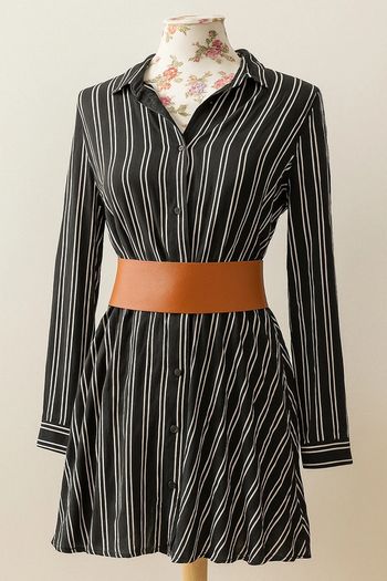 🖤 Robe-chemise noire rayée blanche – Taille L – Cache Cache 🖤