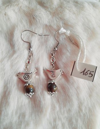 Boucles d'oreilles oiseaux œil de tigre