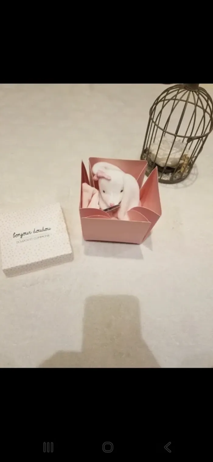 Doudou mouchoir lapin rose - photo numéro 3
