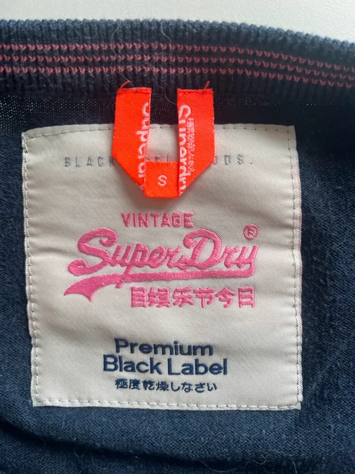 Pull fin bleu foncé Superdry Vintage S – 100 % coton – Détails travaillés col & côtés - photo numéro 5