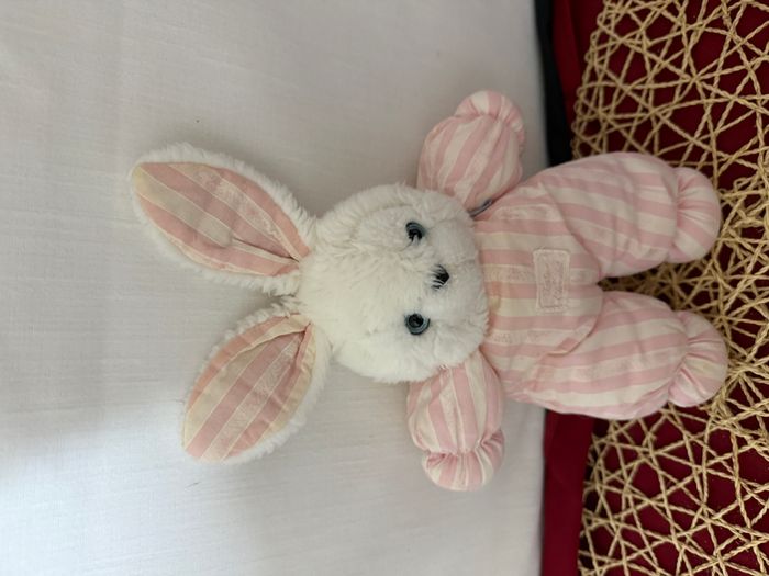 Doudou Peluche Tartine Et Chocolat Lapin Blanc Rayé - photo numéro 4