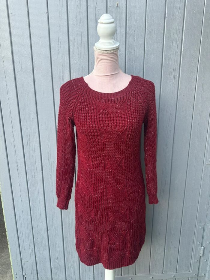 Robe pull bordeaux manches longues maille