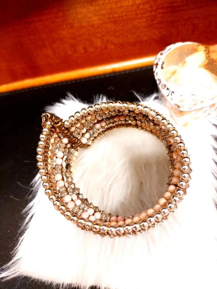 Magnifique bracelet manchette de perles de rocailles, style vintage bohème - photo numéro 5