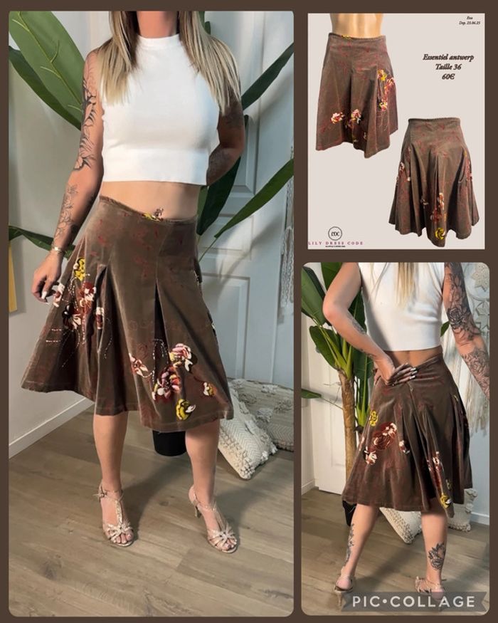🤎 Jupe marron imprimé fleuri Essentiel Antwerp – Taille 36 NEw 🤎