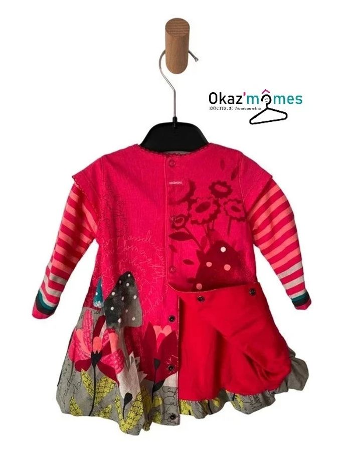 (NEUF) Robe à manches longues fuchsia imprimé souris - Catimini 6 mois (68cm) - photo numéro 4