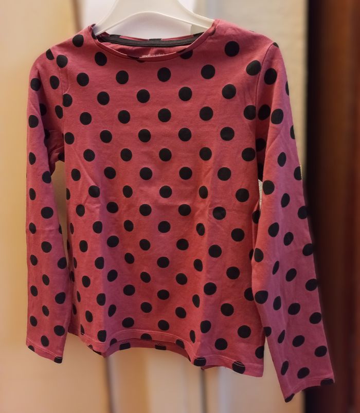 T-shirt rose et noir manches longues - 8 ans