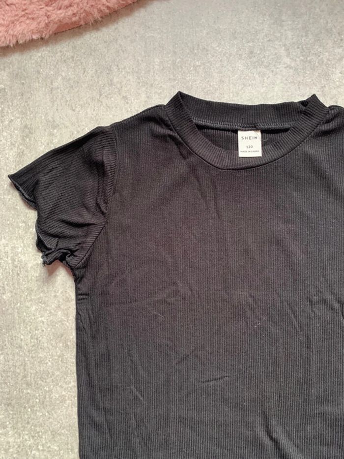 TEE-shirt t-shirt fille Shein Noir côtelé - photo numéro 2