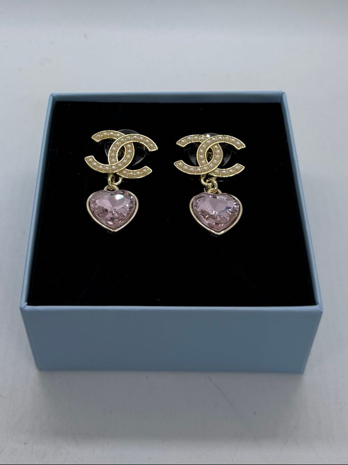 Boucles d’oreilles pendantes dorées zircone rose - photo numéro 6