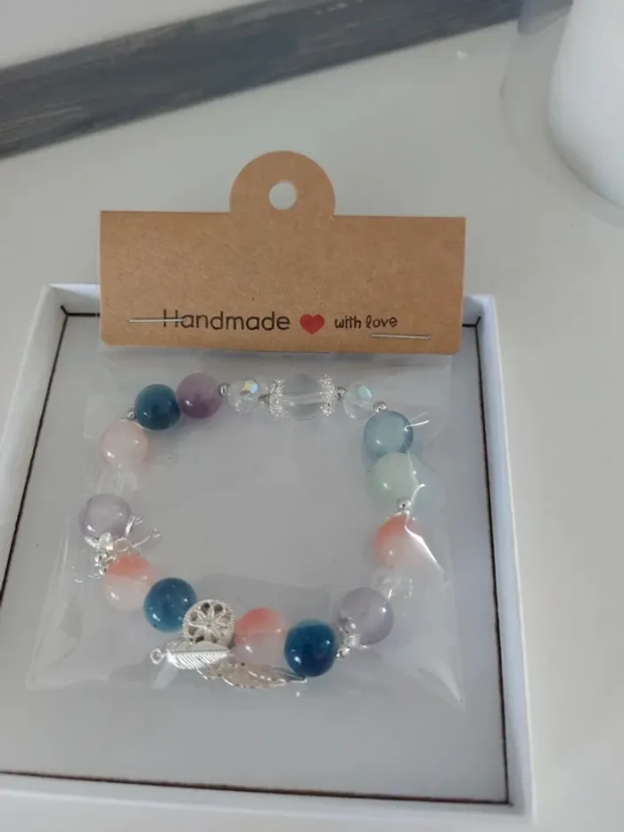 Jolie bracelet perles en verre craquelés multicouleur - photo numéro 3