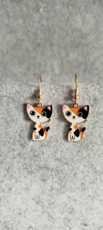 🍄 Boucles d’oreilles ▪ chat écaille de tortue métal doré
