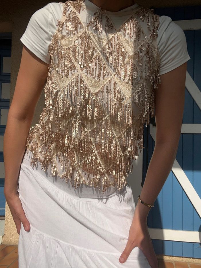Top sequins transparent dentelle Ibiza Summer vintage y2k - photo numéro 3