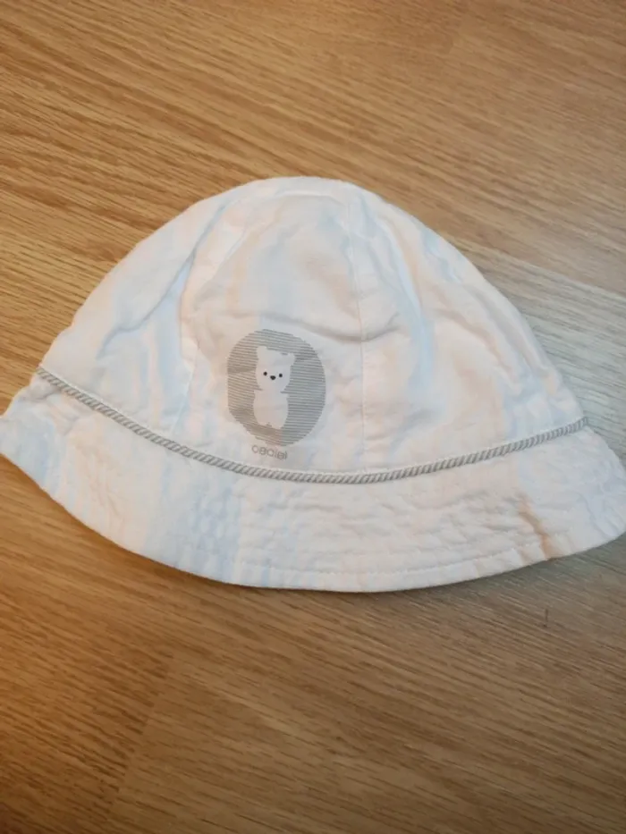 Chapeau été soleil bébé blanc avec ours obaibi