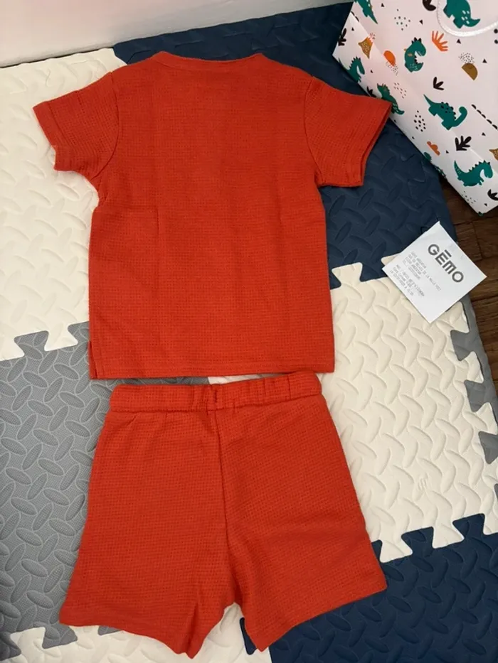 Ensemble/set short - tee shirt gaufré orange 12 mois - photo numéro 6