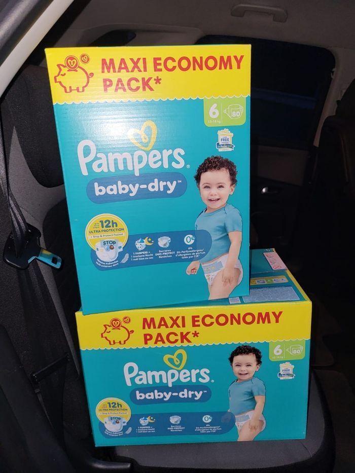160 couches pampers baby dry 2 maxi pack taille 6