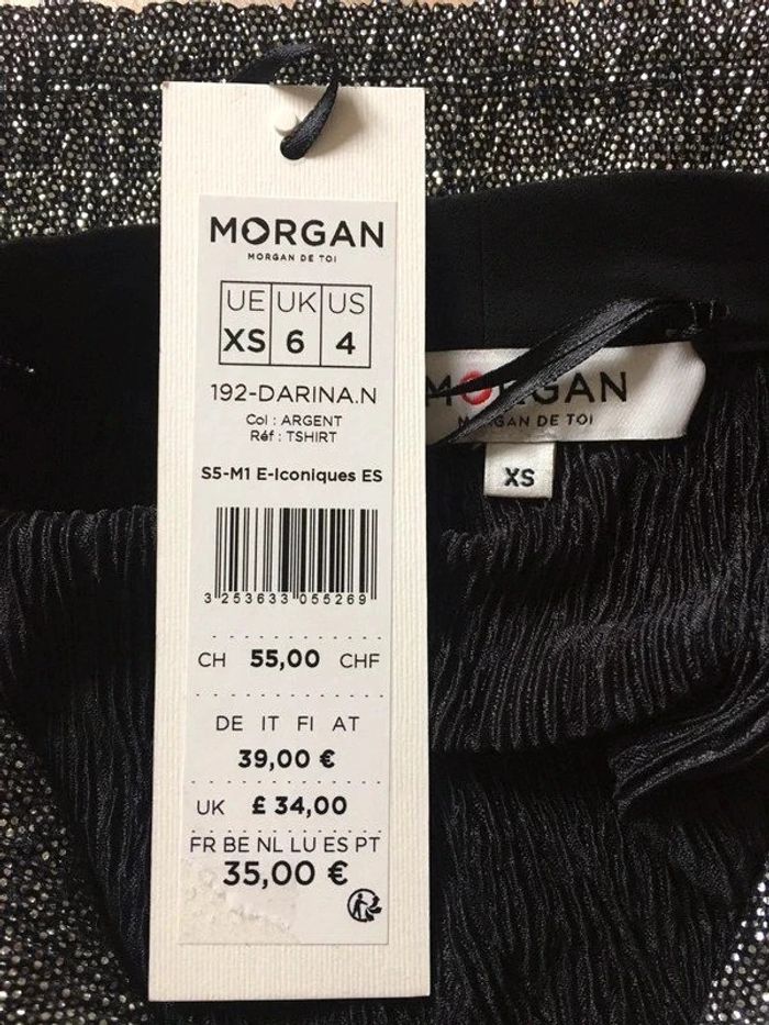 Blouse argentée et noire neuve à manches courtes avec dentelle Morgan taille XS (valeur 35€) - photo numéro 12