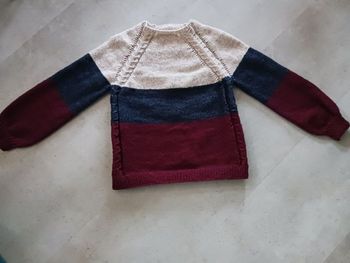 Pull 3 couleurs torsades tricoté main 38 Bergère de France neuf