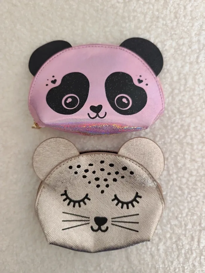 Lot de 2 porte monnaie fille panda chat neuf