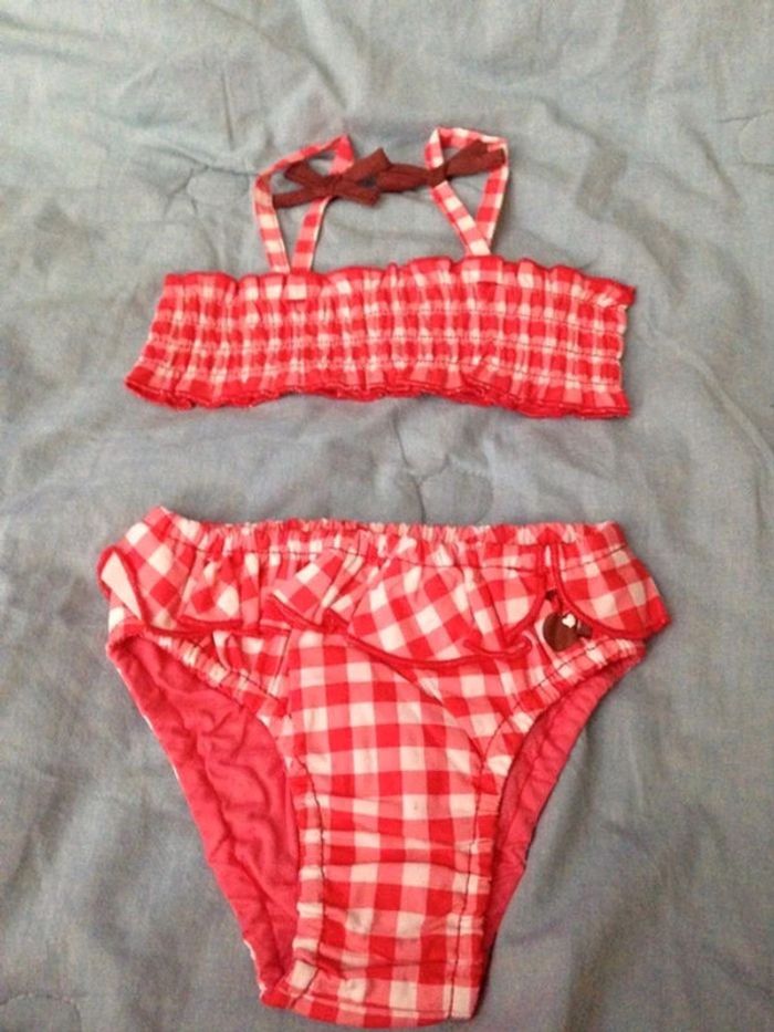 Maillot de bain 2 pièces imprimé vichy 9 mois