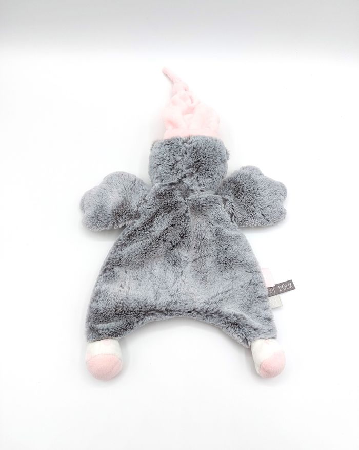 Doudou plat chouette hibou gris blanc Tape à l’oeil TAO bonnet rose tout doux état neuf - photo numéro 2