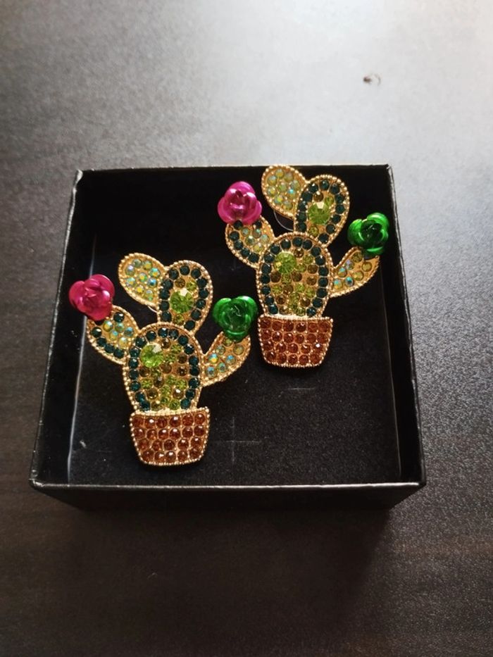 Boucles d'oreilles vintage cactus avec coffret cadeau