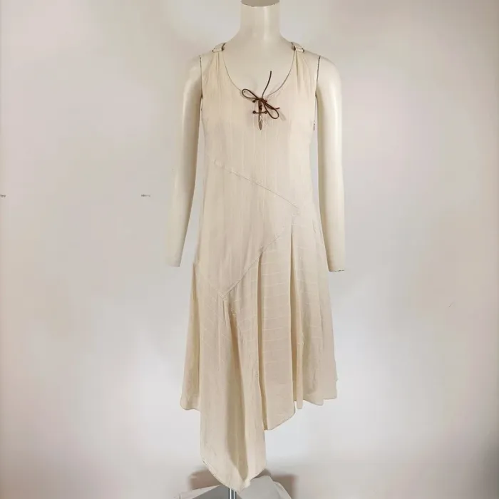 robe asymétrique IKKS beige et blanche empiècement bohème bretelles réglables taille 36 A313