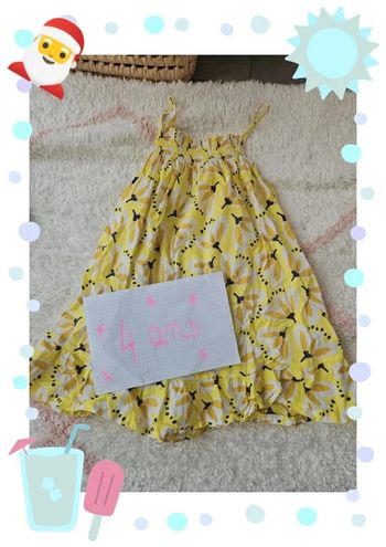 robe fille 4 ans blanche bretelle débardeur jaune dpam