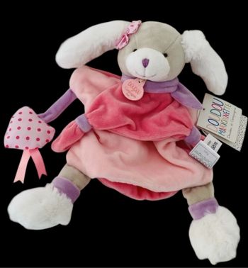 ❤️B4934 DOUDOU ET COMPAGNIE Chien Marionnette  Gris Blanc Rose Girl Toopi