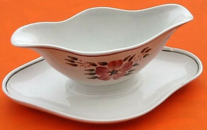 Saucière sur dormant ancienne Décor floral Faïence HBCM - photo numéro 4