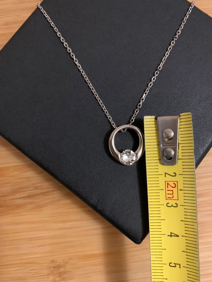 Collier Pendentif Ring - Argenté et Cristal - photo numéro 3