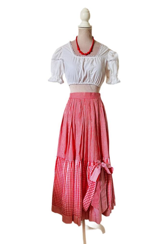 🍒Longue jupe vintage carreaux vichy à volants champêtre cottagecore gingham ruffled long skirt🍒 - photo numéro 2