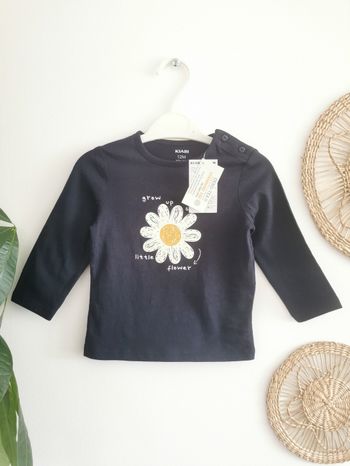 Tee-shirt bleu marine motif fleur Kiabi 12 Mois