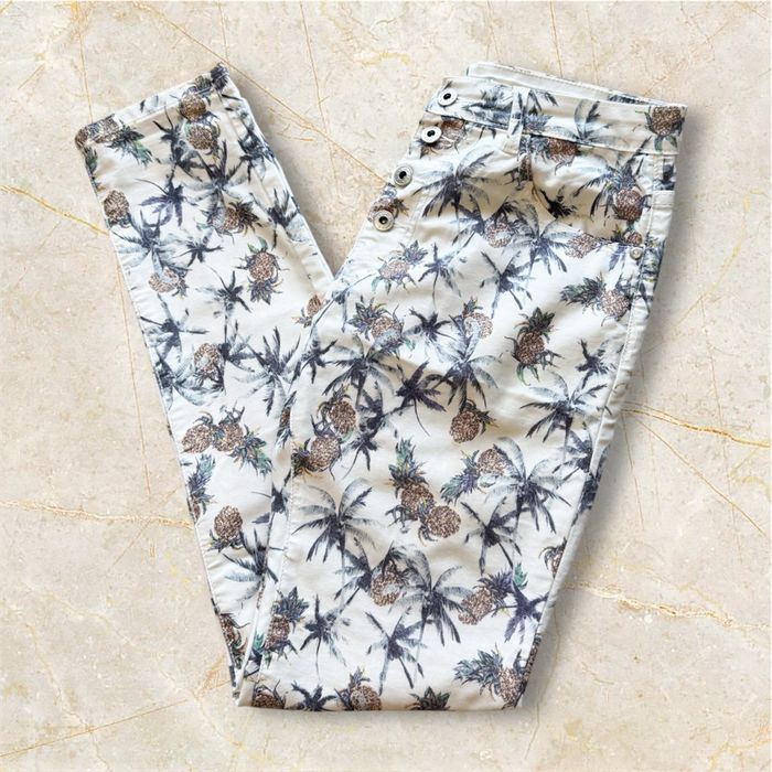 Jean slim taille haute blanc à motifs floraux multicolores place du jour taille 36 S