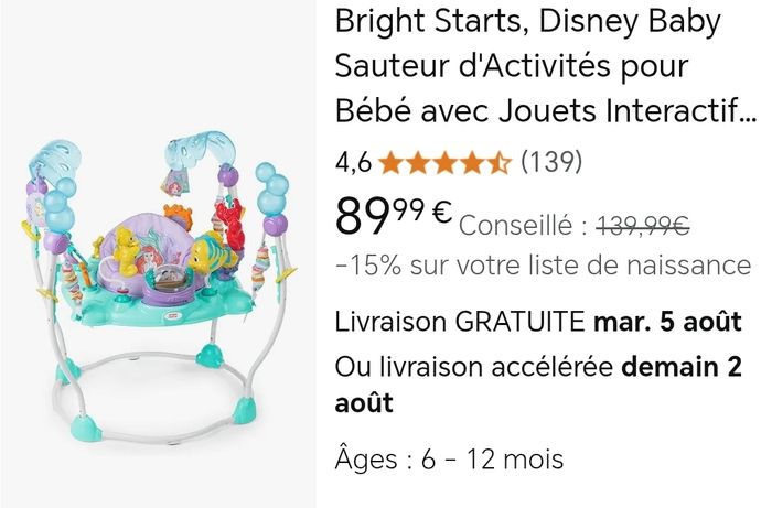 Jumperoo Disney La petite sirène Bright starts