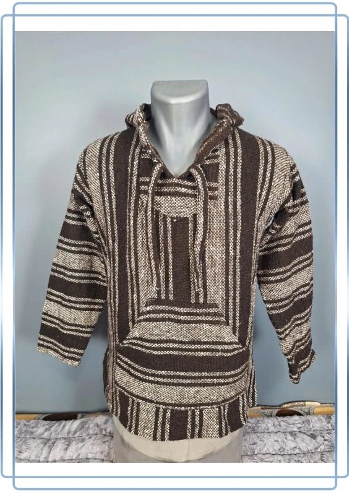 sweat a capuche / Hoodie/baja/poncho mexicain - taille S - homme - bicolore / fait main (286)