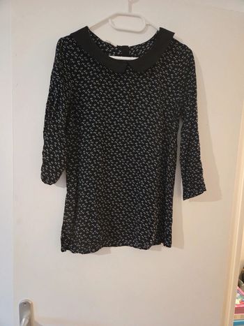 Blouse femme manche 3/4 col claudine motifs noir blanc TBE taille 36 promod