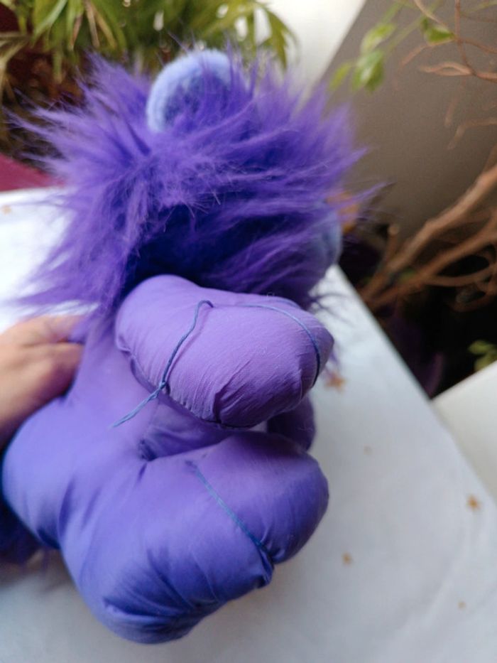 Peluche plush lion teddy parachute puffalump mytoy toy sylvertoys violet mauve purple vintage - photo numéro 14
