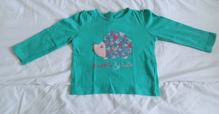 T-shirt ML bleu hérisson 6 mois - photo numéro 1