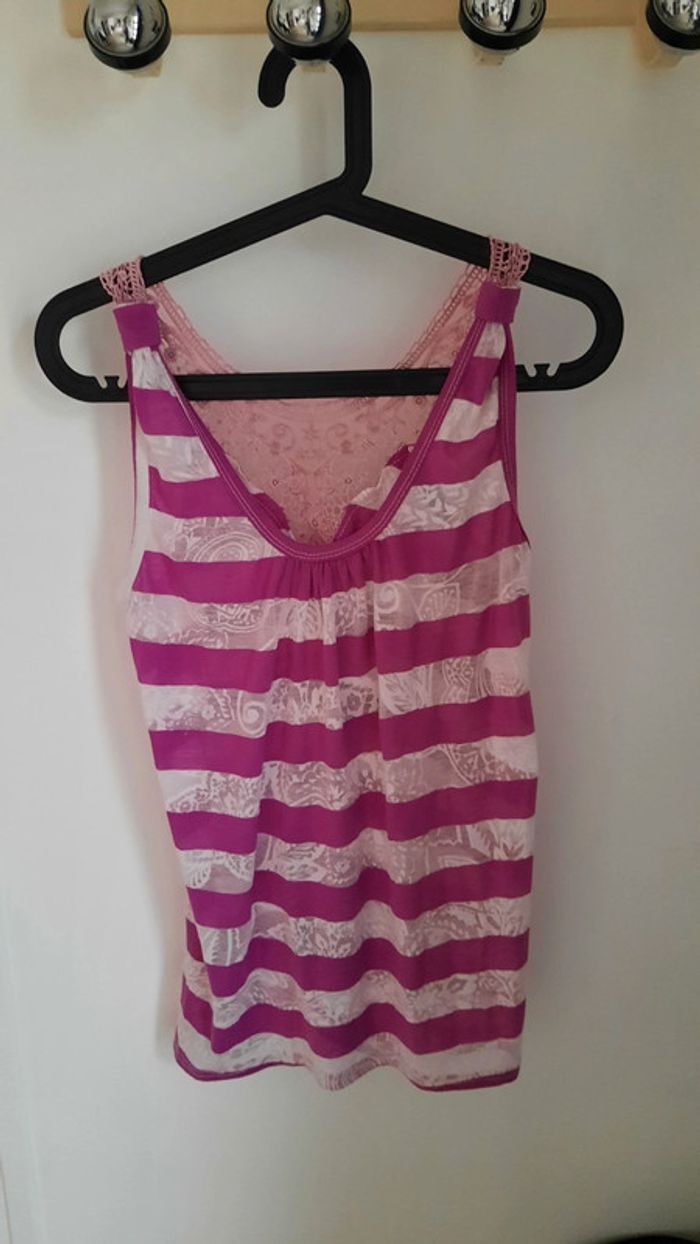 Débardeur rose et blanc taille S