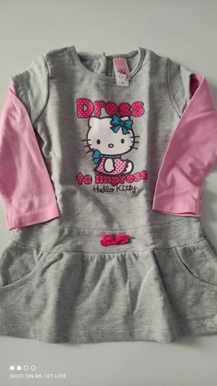 Ensemble robe et legging gris et rose hello Kitty