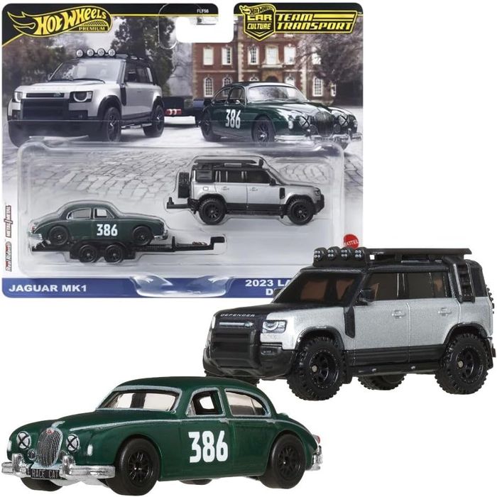 Hot wheels Team transport jaguar mk1 et land rover defender 110 année 2023