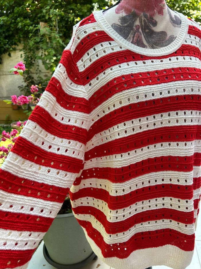 Pull tricot à rayures et à trou esmara - maille taille 38 été - photo numéro 2