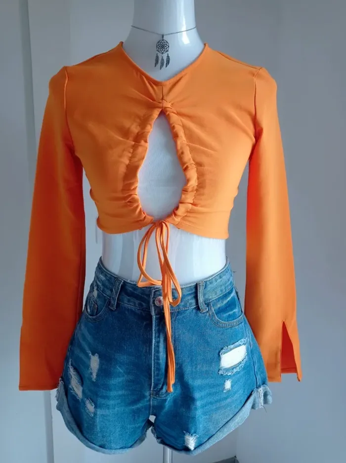 Magnifique crop top sexy orange manches longues T.S H&M