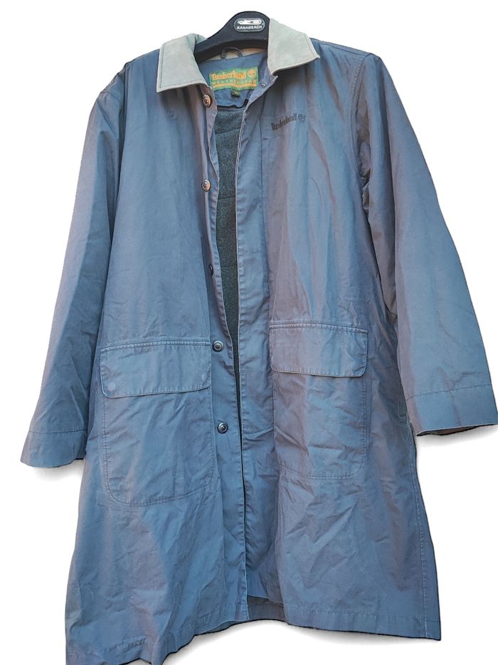 Trench M Timberland vintage Manteau long Bleu marine foncé Homme logo brodé 2002 doublure intérieure - photo numéro 3