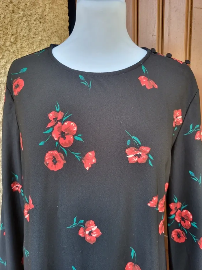 Robe casual fleuri noir rouge mango taille 42 - photo numéro 4