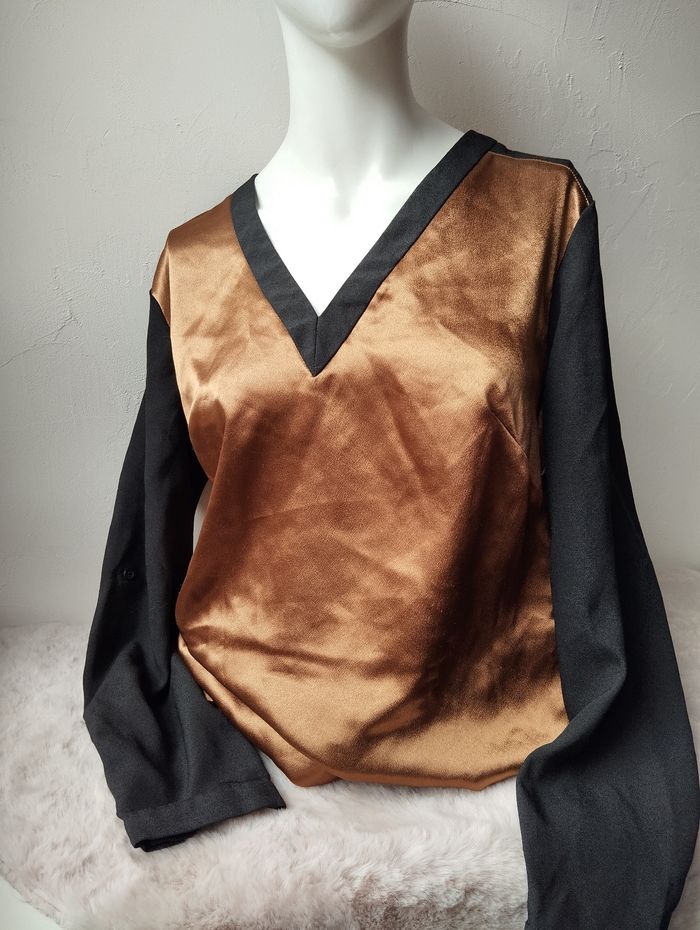 Blouse manches longues cuivrée noir et blanches