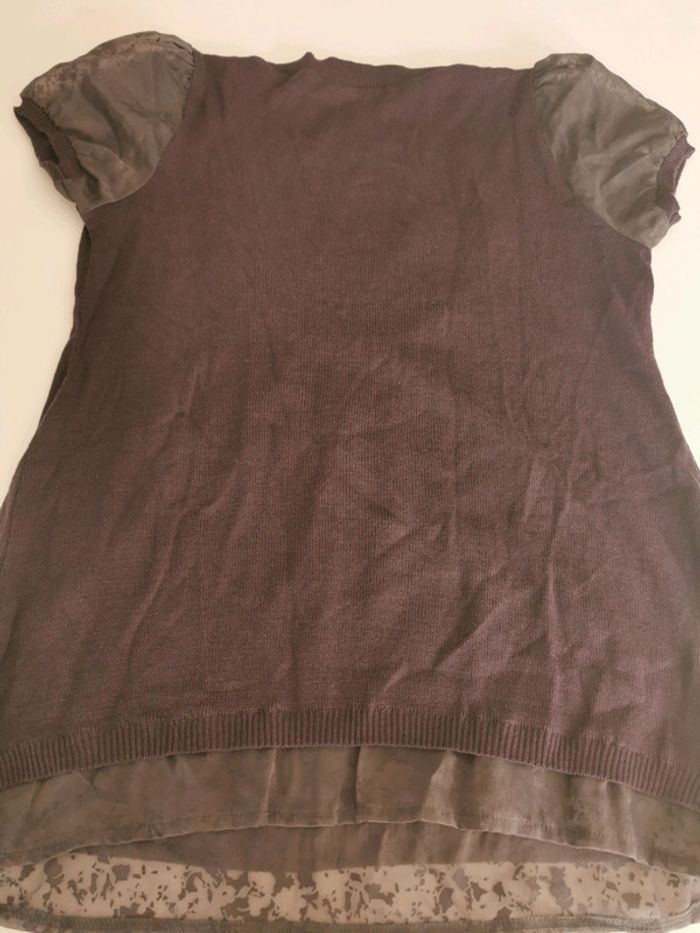 Haut coton Promod taille 2 prune et gris - photo numéro 2